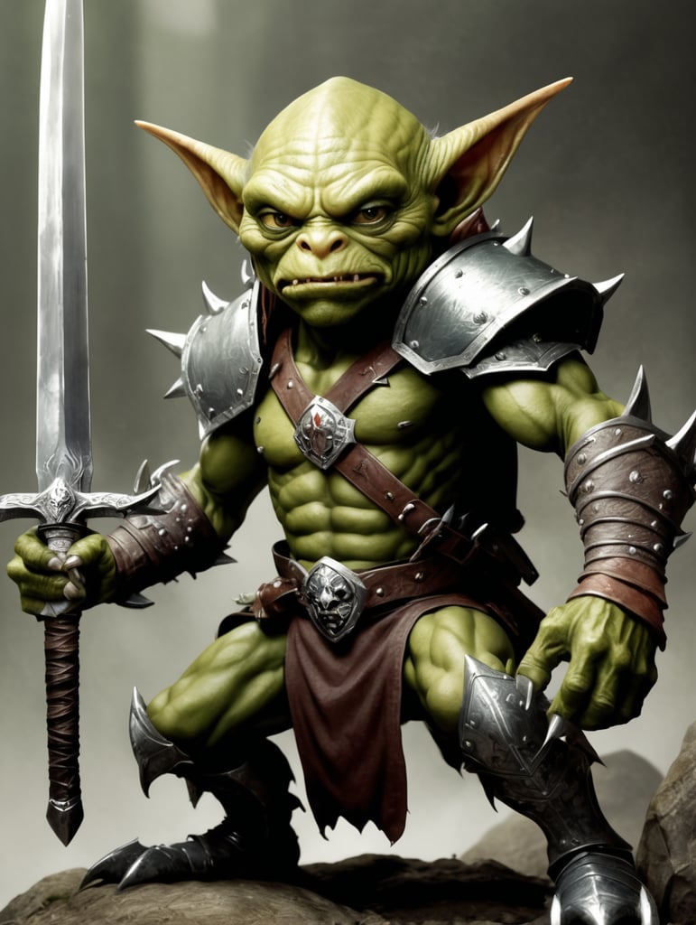 rpg, advanced dungeons and dragons,color, goblin monster holding a sword, artwork