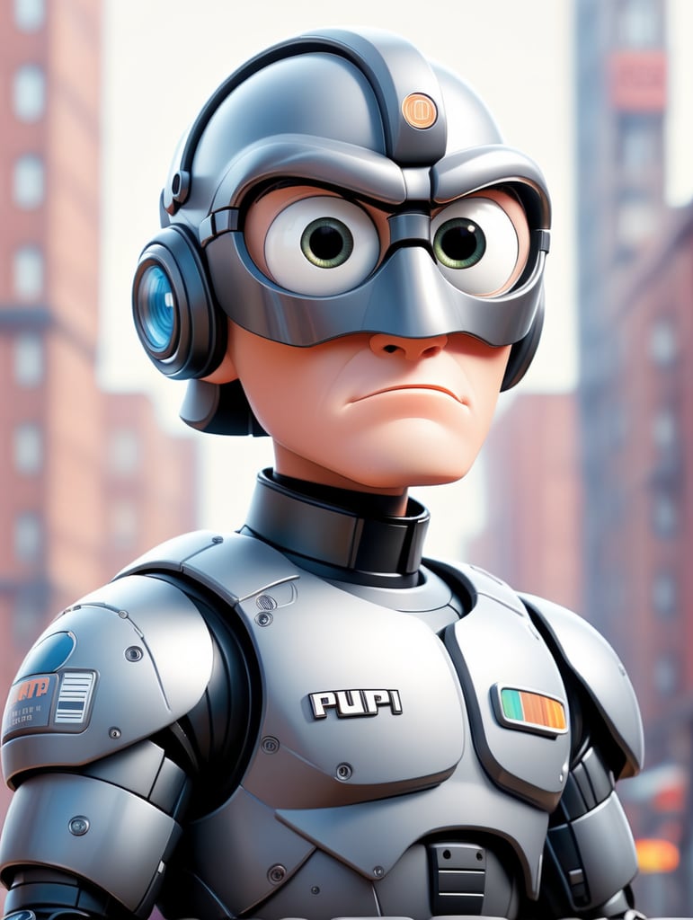 Robocop 1984 style eye-catching poster-style drawing and illustration representing the iconic pulp style