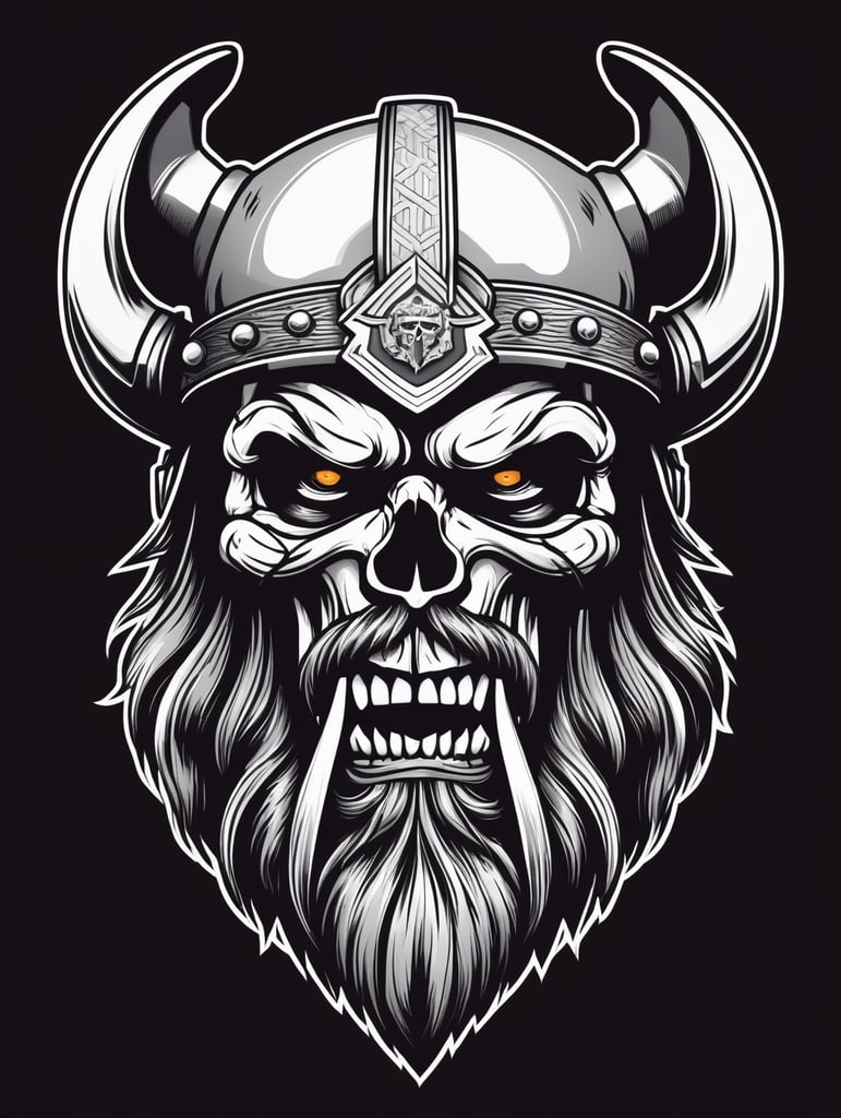 Aggressive Viking with beard skull gaming logo, black and white, e-sports Logo, vector image