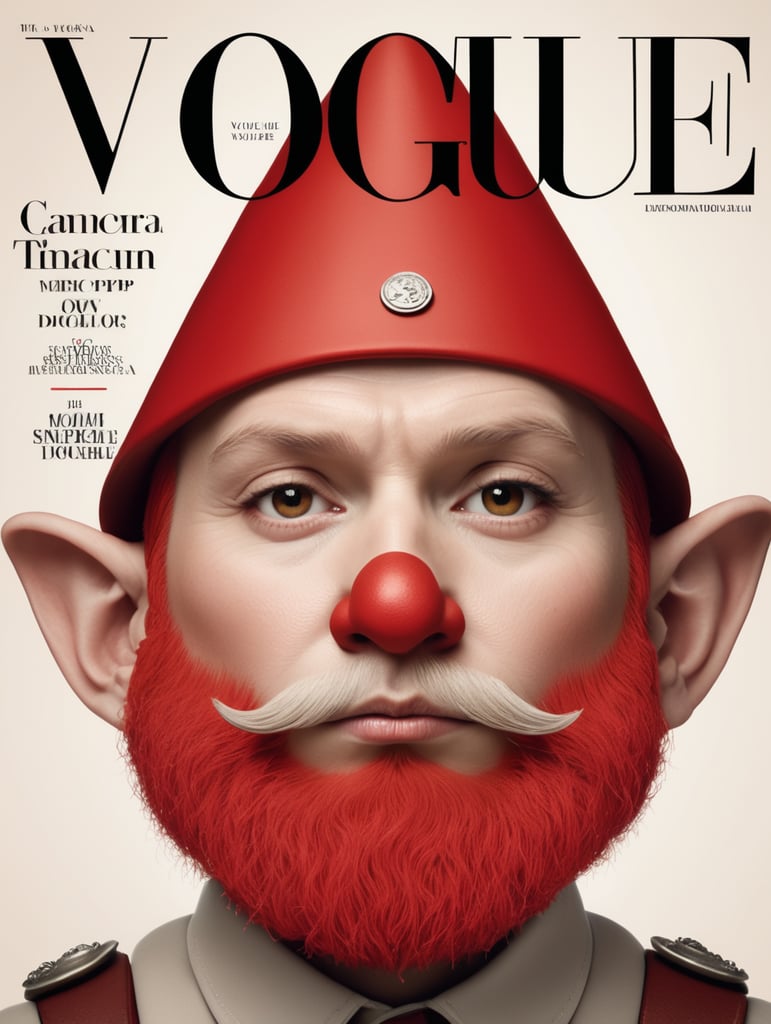 red gnome face on the cover of Vogue