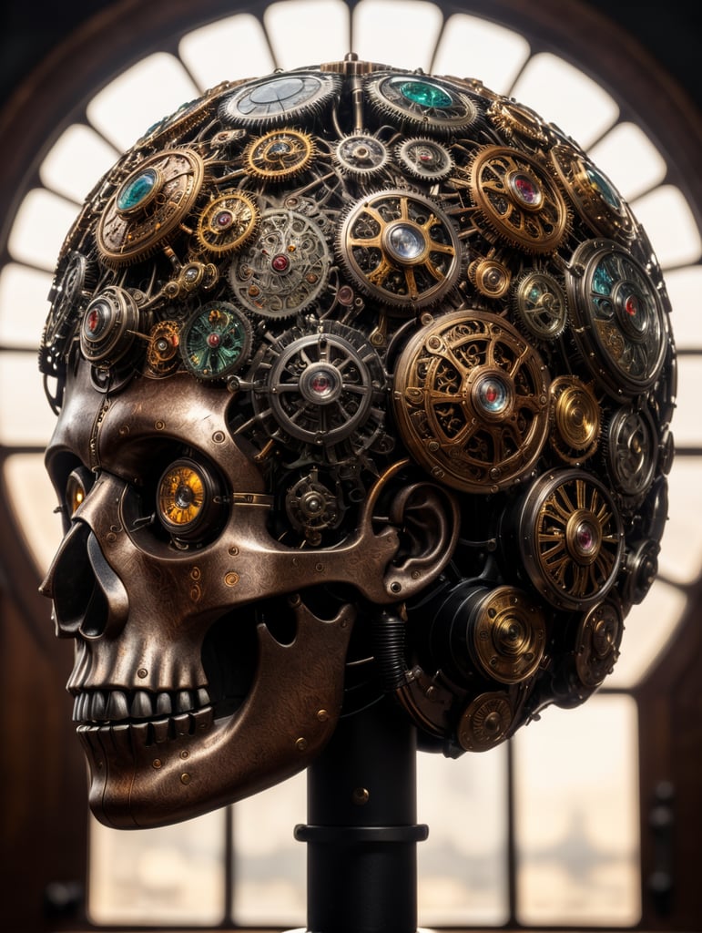 human brain made by a skilled craftsman in medieval steampunk style