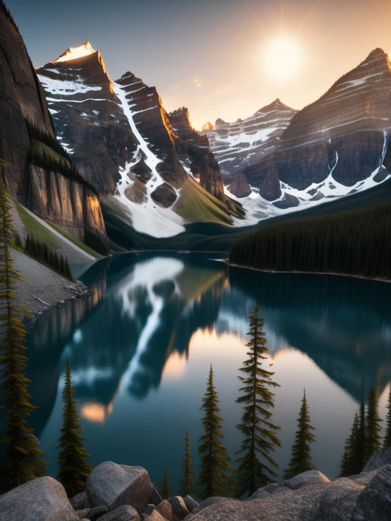 british columbia, surrounded by mountains and nature, beautiful lakes and rivers, volumetric lighting, photorealistic, insanely detailed and intricate, canadian rocky mountains, ultra hd, matte painting, radiant light rays, highres, highly detailed, concept art, Aesthetic, contrast light