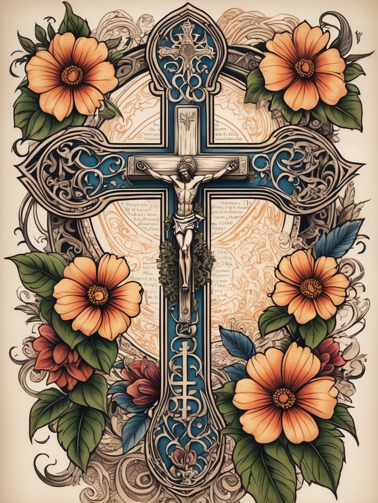 A gospel cover up tattoo with cross and bible verse