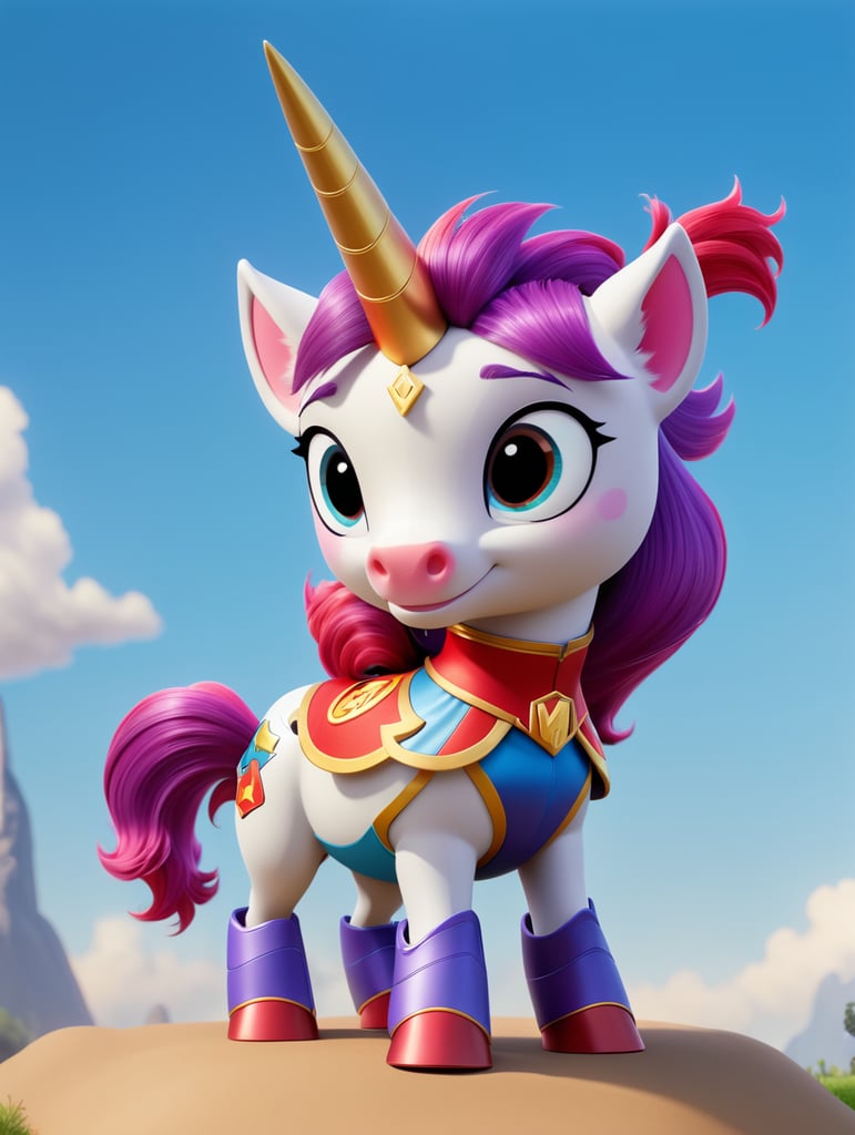 Pony superhero artist with a cape and with a creative attitude in a creative world