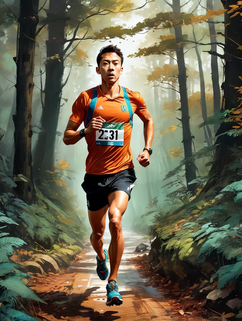 design of forest run sport medal Medal contains vector style runner, forest theme,