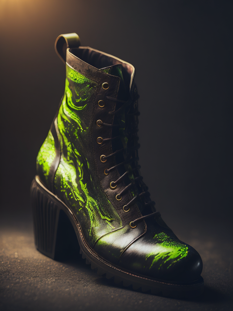 realistic photo of shoes make from dark slime, venom, sci-fi, alien, deep atmosphere, dark, saturation, vibrance, sharp on details