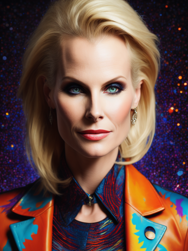 Portrait of Monica Potter, bright and saturated colors, elegant, highly detailed, vogue, fashion magazine, sharp focus, bright expressive makeup, dramatic lighting, depth of field, incredibly high detailed, blurred background