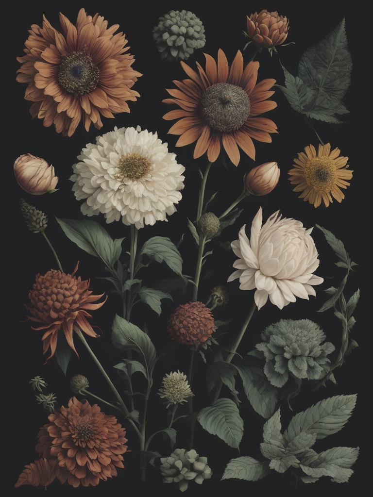 Flowers and plants ernst haeckel maria sibylla merian, dark background