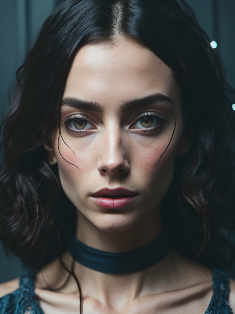 Gorgeous, youthful lady, teary eyes, vaporwave, synthwave, vivid, trippy, surreal maximalism, comic-style ink art.