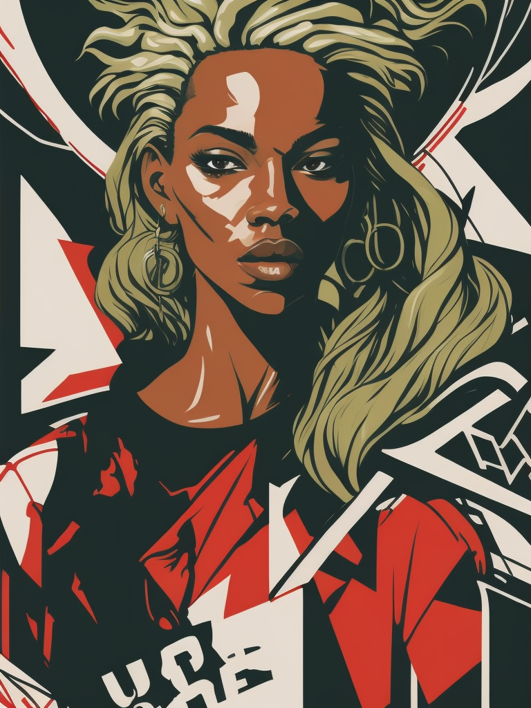 abstract 1998 european blond hiphop girl by sachin teng x supreme, attractive, stylish, designer, green, asymmetrical, geometric shapes, graffiti, street art