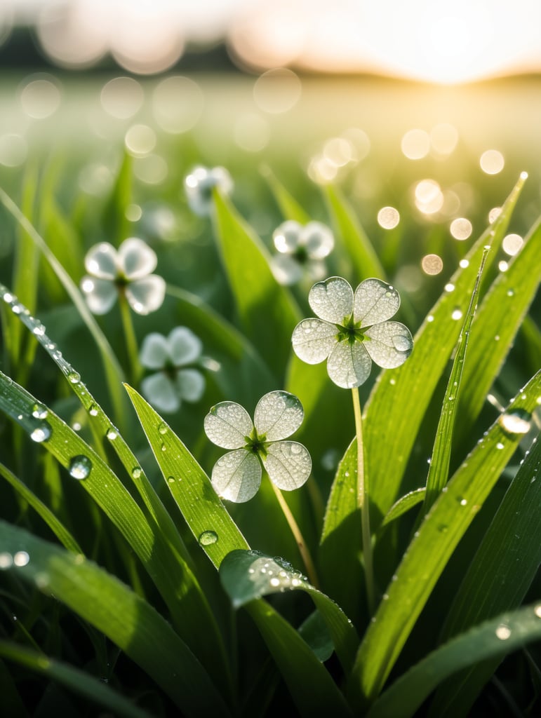 трава с росой и клевер на белом фоне