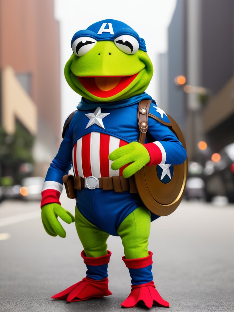 Kermit the frog in captain america outfit, 16k