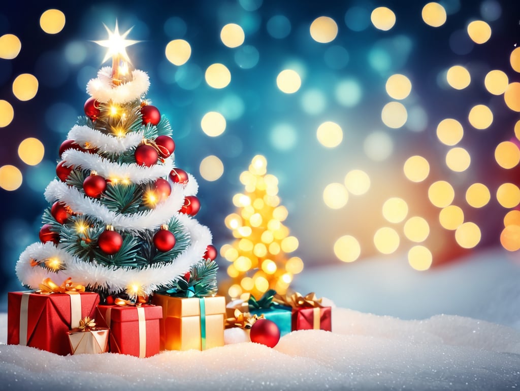 Christmas background with Christmas tree and lights