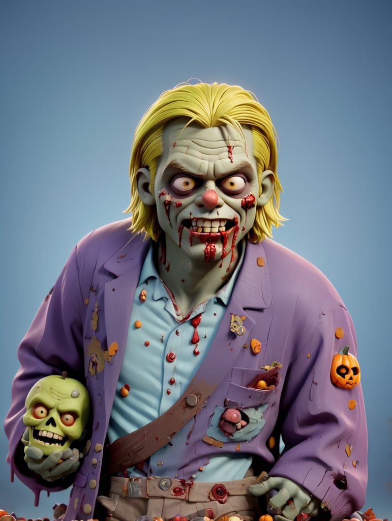 Kurt Cobain as a zombie, Halloween style, Vivid saturated colors, Contrast color