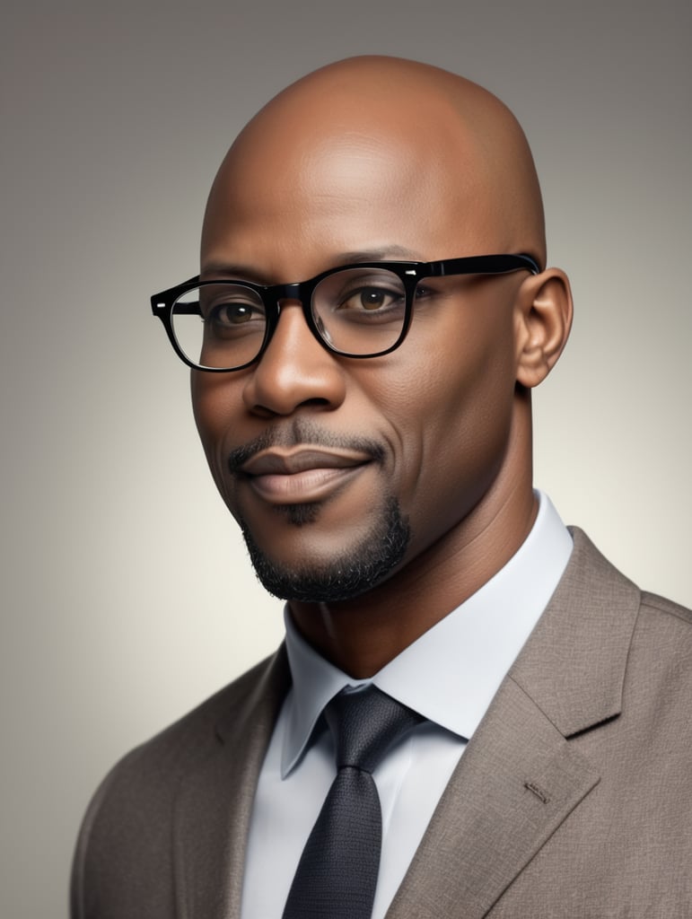 Bald headed black man wearing glasses