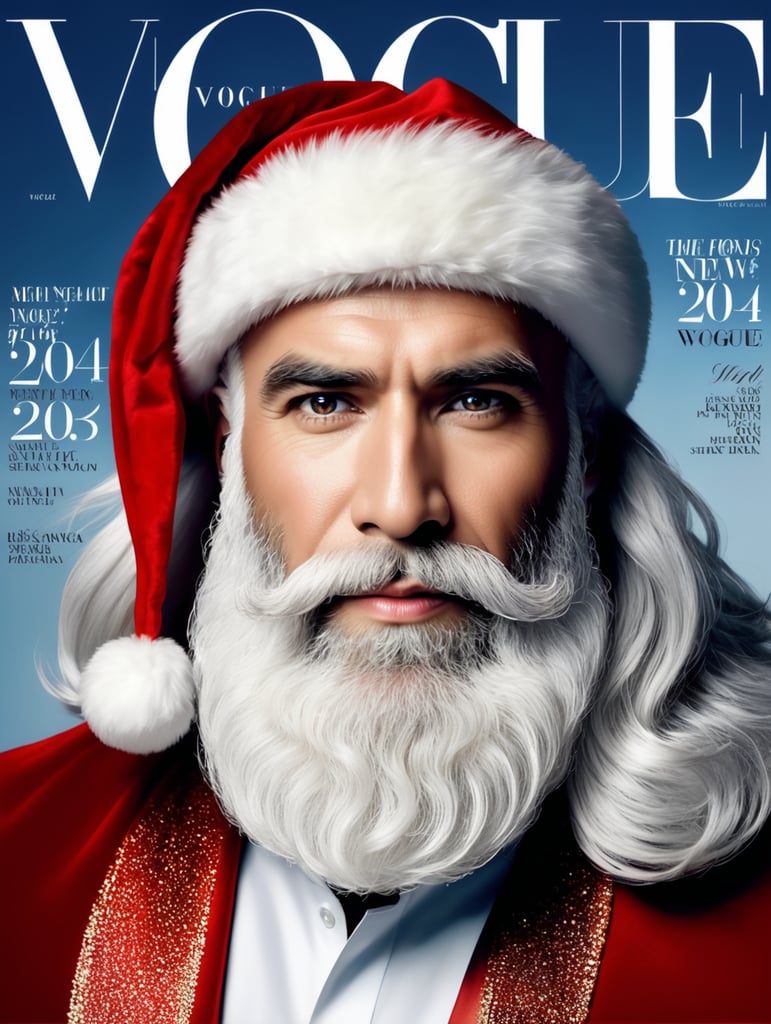 Happy New Year 2024, man Santa on the cover of Vogue