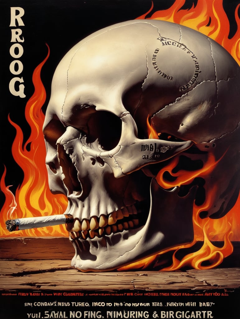 Skull with Burning Cigarette, "Ready to GO" text on poster