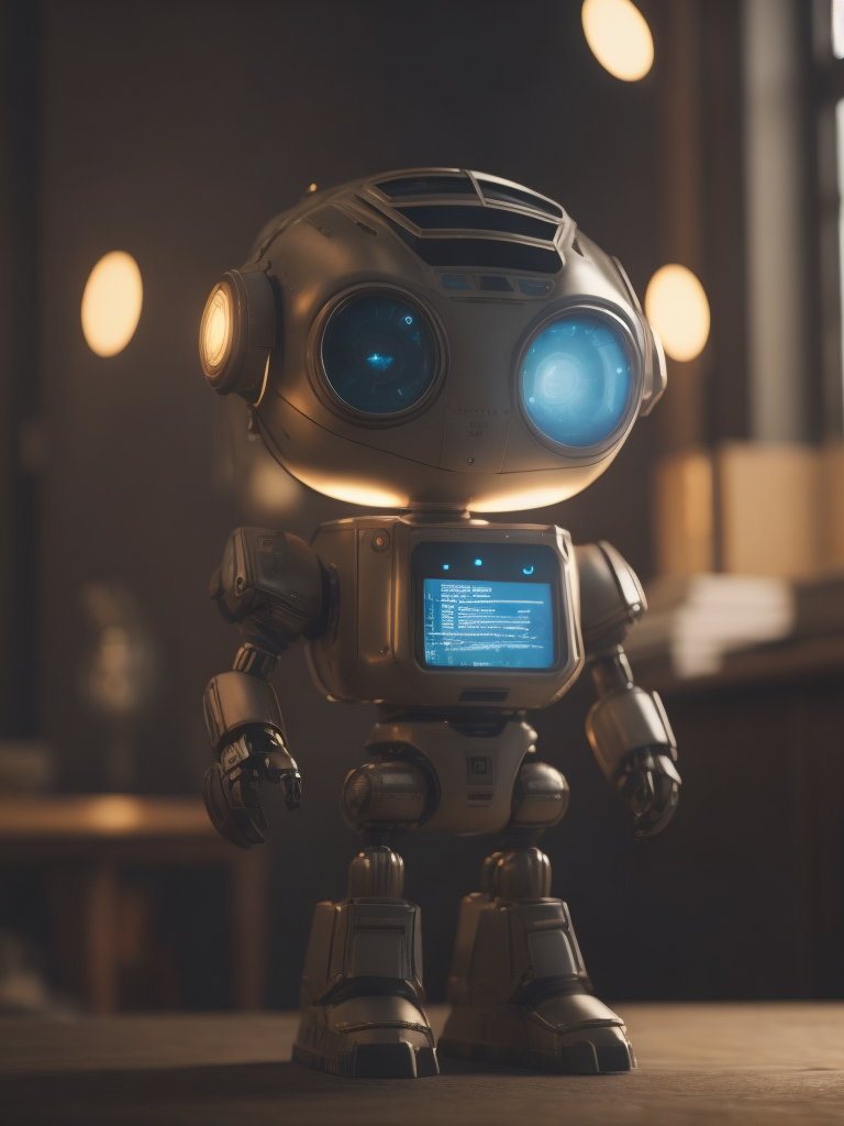 electronik robot and ofice ,unreal engine, cozy indoor lighting, artstation, detailed, digital painting,cinematic,character design by mark ryden and pixar and hayao miyazaki, unreal 5, daz, hyperrealistic, octane render