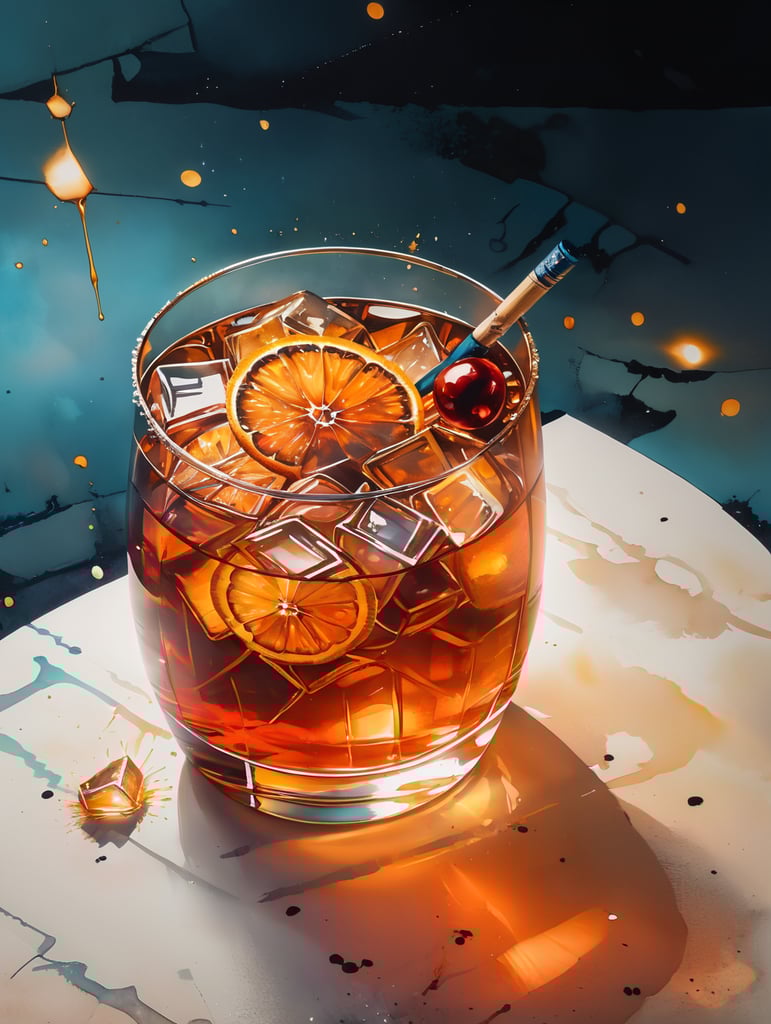 Gin cocktail with dried fruit slices, salted glass rim, mood lighting