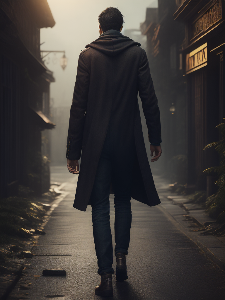 (hdr:1.4), a man, walk away, dark theme, low key, soothing tones, muted colors, high contrast