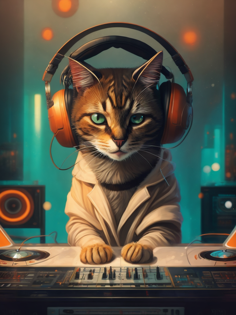 Cat As a DJ wearing headphones