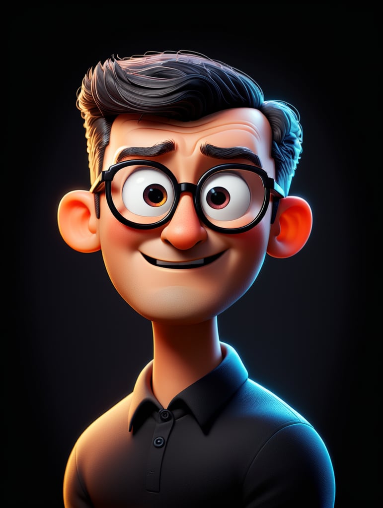 cartoon character with black glasses, cartoon, isolated, black background