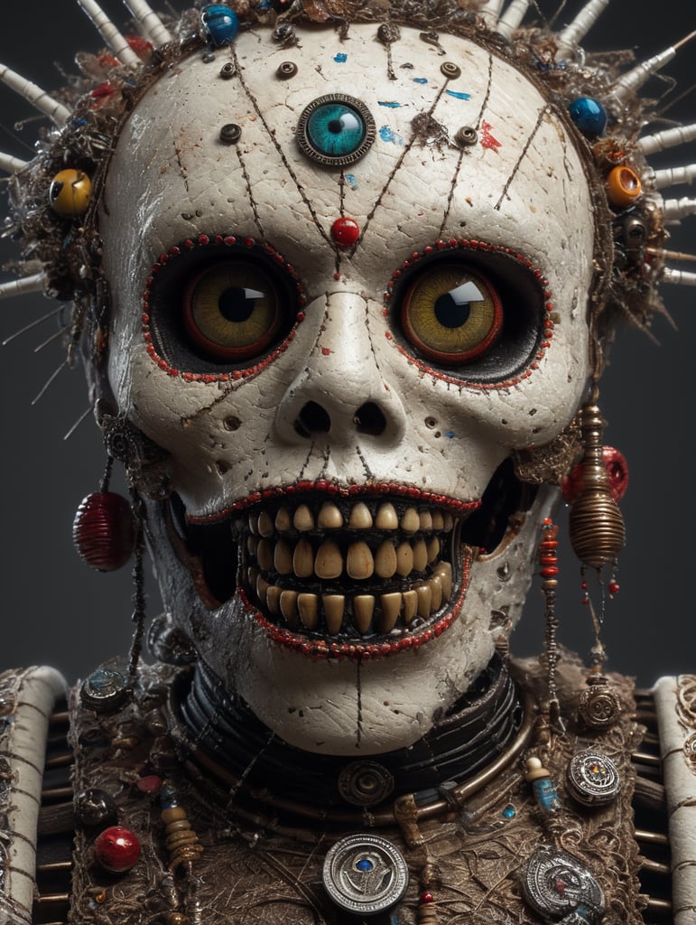 white background voodoo doll basic pins eye buttons stitched