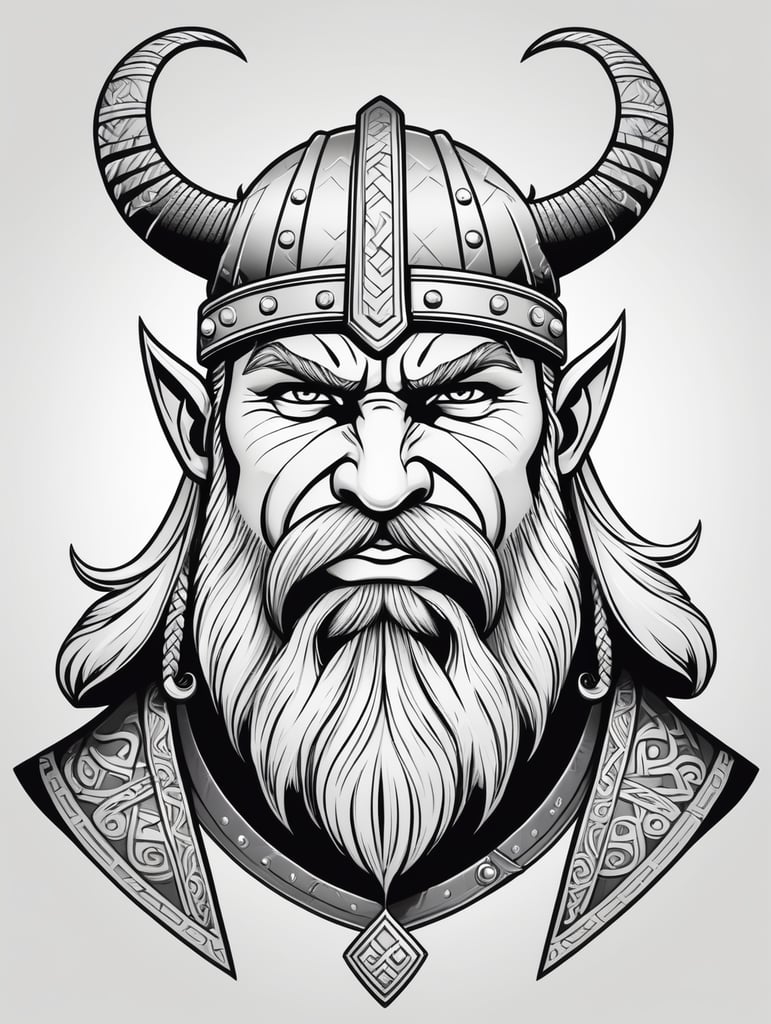 draw a single viking stylistic line character with cartoon style