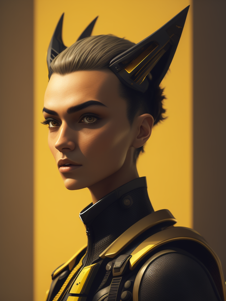 futuristic computer game illustrated character on yellow background