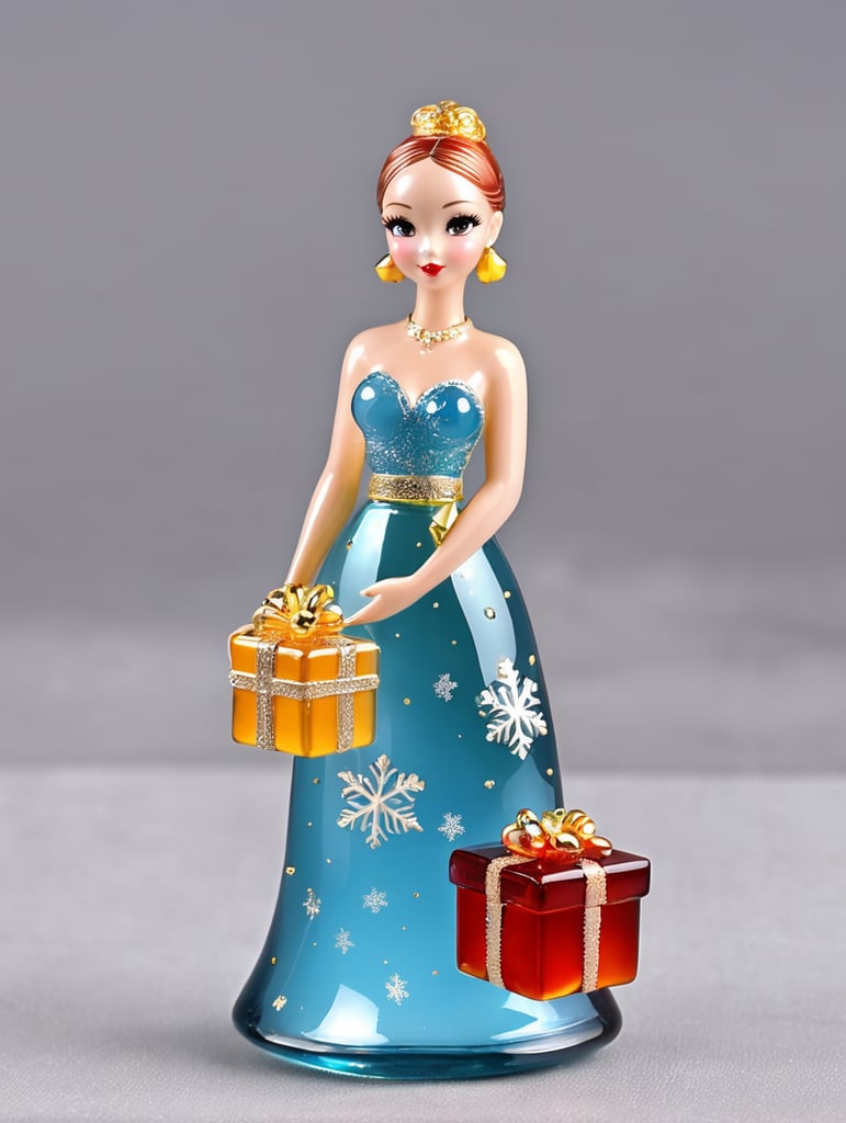 bahamas girl small glass glass figure holding gift box, christmas toy for the christmas tree