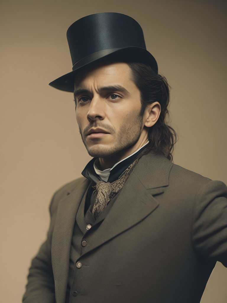 Vintage portrait of a man in a top hat and a buttoned frock coat and with a cigar in his mouth, Aggressive look, sharp focus, highly detailed