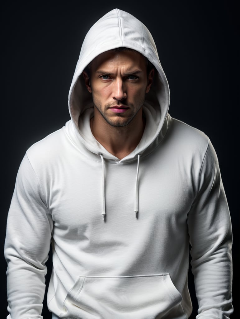 a man wearing blank white hoodie, Photography, USA, style of Tyler Shields