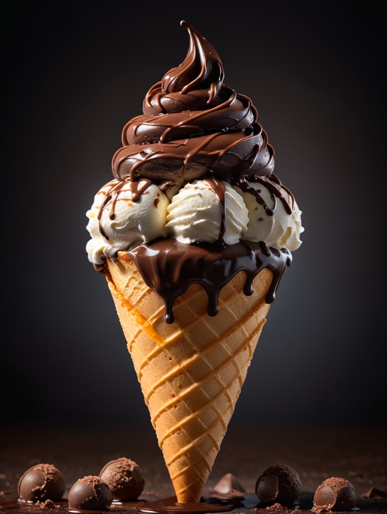 chocolate ice cream cone on chocolate background