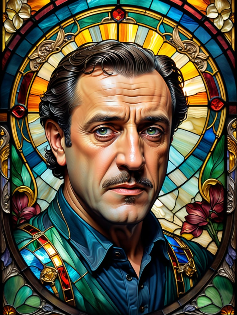 Stained glass style art nouveau portrait of "Alberto sordi", few colors, Vector style