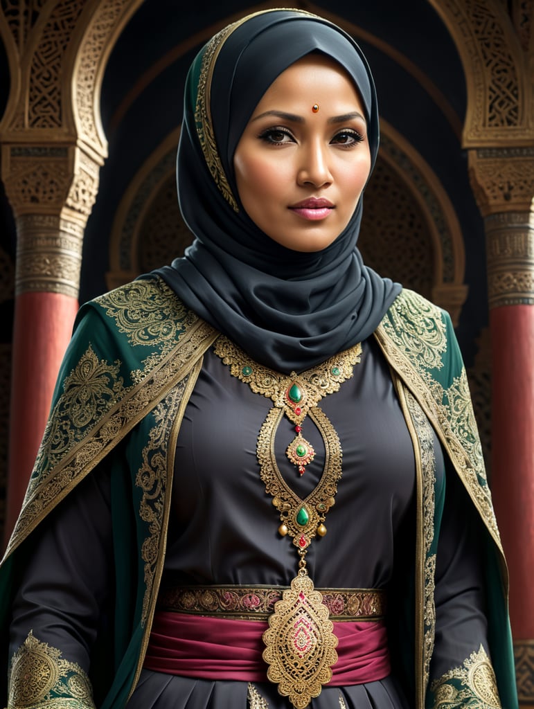 wanita muslim asia tenggara berusia 40 tahun menggunakan hijab dengan pakaian syari difoto seluruh badan