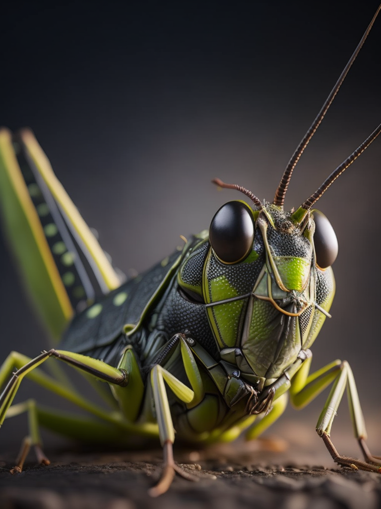 Grasshopper macro photography, close-up, high-quality details, deep focus, professional shot