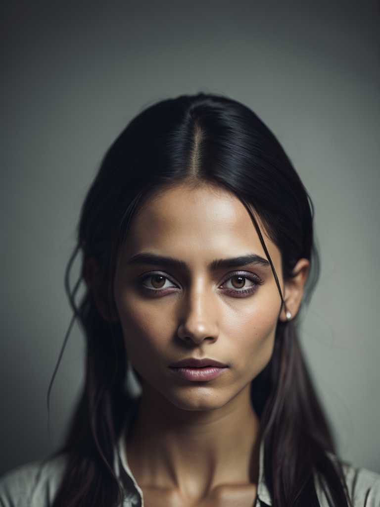 कैमरे का सामना करने वाली सुंदर भारतीय लड़की, गोरा रंग, सममित चेहरा, अति विवरण, प्राकृतिक प्रकाश, हल्की पृष्ठभूमि, फोटो, स्टूडियो प्रकाश व्यवस्था, उम्र 20 वर्ष। एकल चित्र. भूरी आँखें
