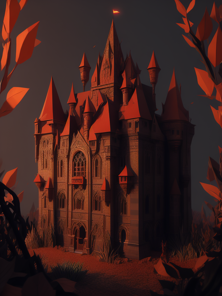 paper cut craft, paper illustration, castle, red enviroment, walls and dangeons, vine, ornate, ultra deails, 8k detailed