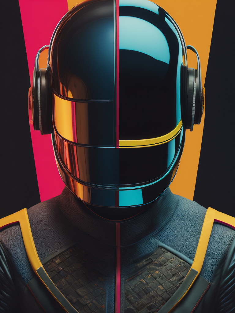 Portrait of daft punk, ultra realism, super detailed, neon colors, magazine cover, professional shot, magazine photography, bright saturated colors, sharp focus, highly detailed