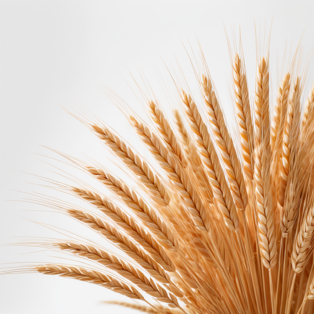 A realistic photo of a wheat ear, isolated, detailed, white background