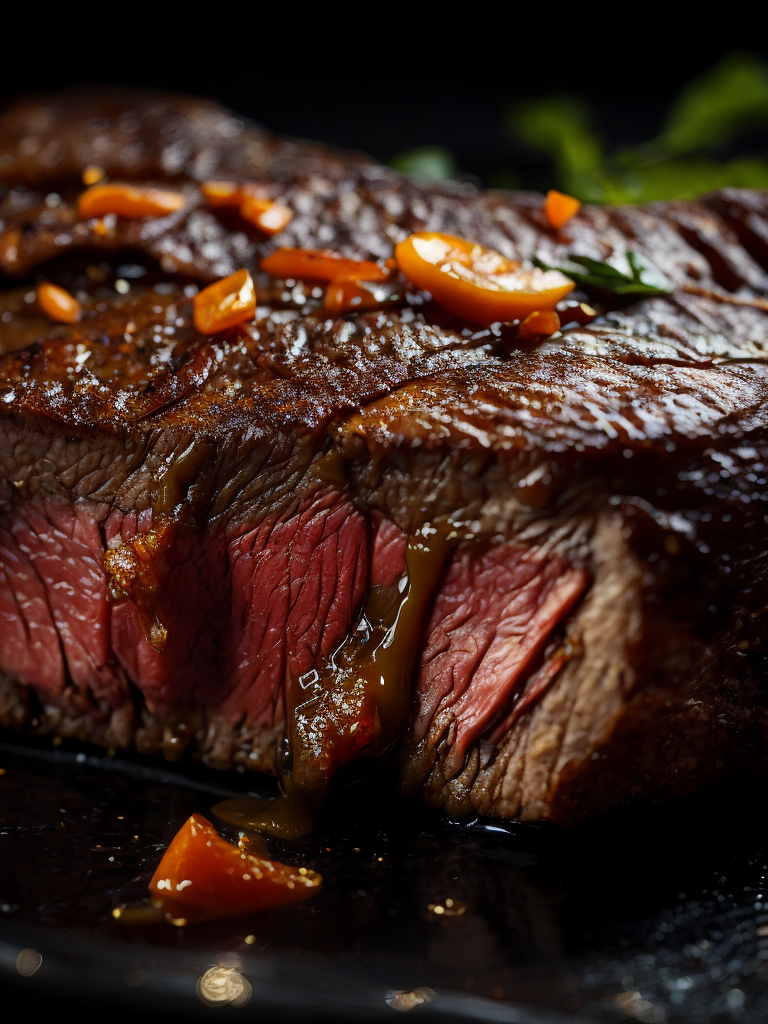 macro photography of a steak
