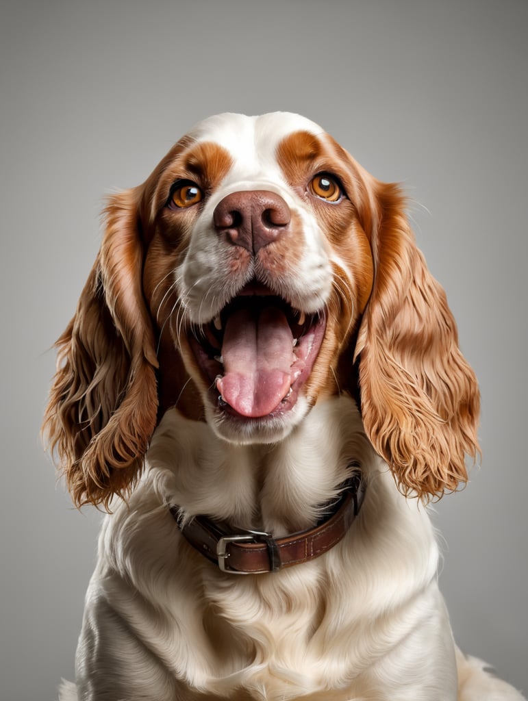 laughing cocker spaniel sitting front camera white background dog pet photography animal portrait happy photogenic