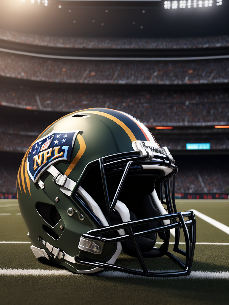 Closeup of a NFL helmet on the football stadium