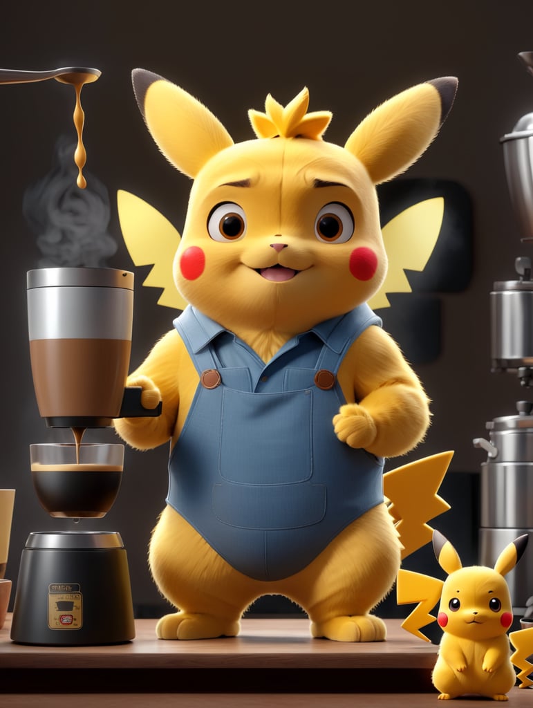 Arnold Schwarzenegger fazendo café fantasiada de pikachu