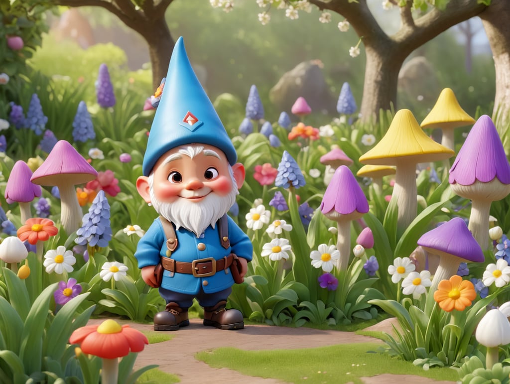 Cute gnome in spring garden