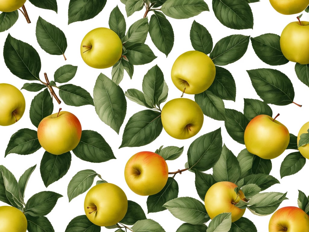 Botanical print. apples with leaves