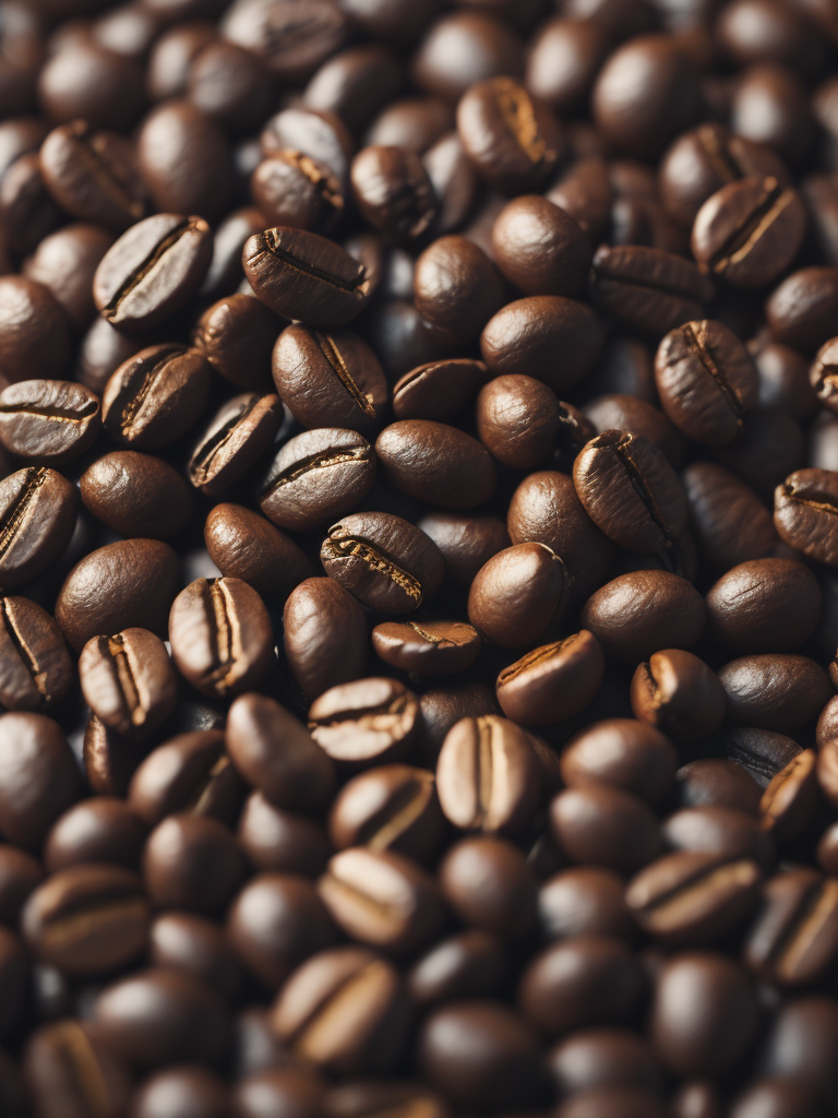 Close-up of coffee beans with a faint glow.