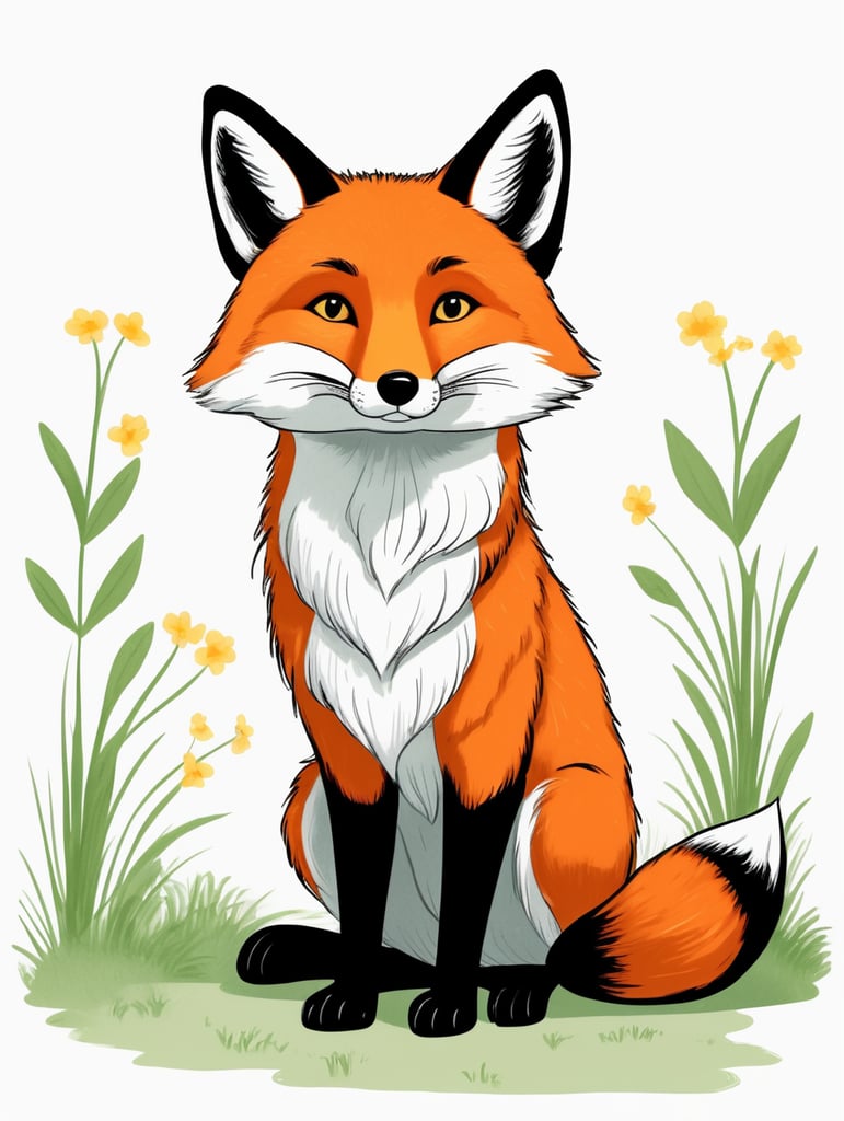 a simple drawing for a childrens book of a fox, no background, comic, Miriam Bos style, modern illustration style
