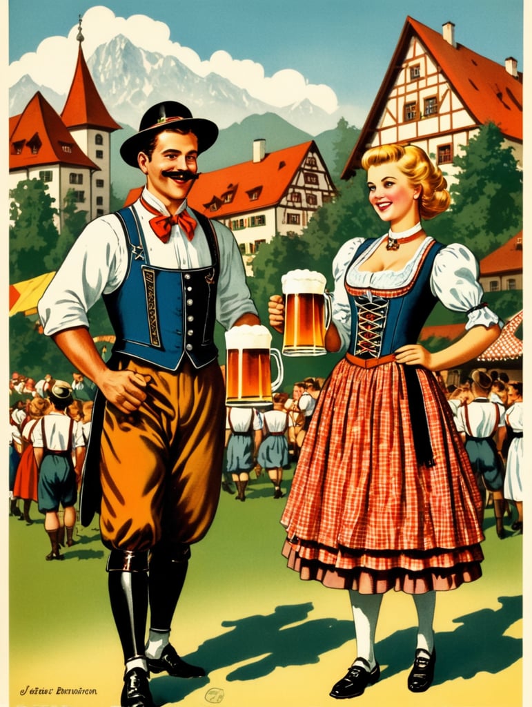 Germany, vintage Octoberfest postcard illustration
