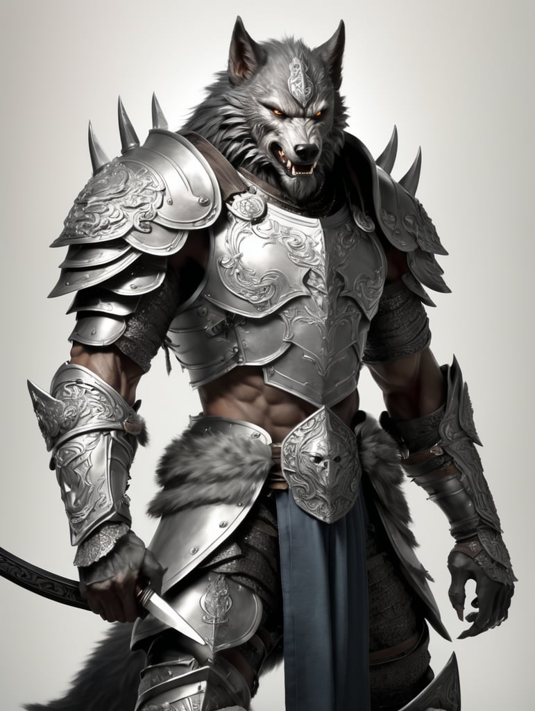 whire werewolf with armor or two swords